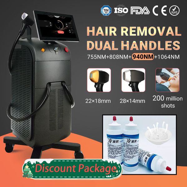 

2025 NEW 4 Wavelength Diode Laser Hair Removal Machine 755 808 940 1064nm Epilation Laser Diode + Cold gel Package