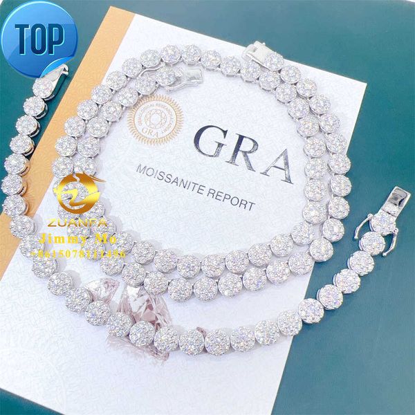 

New Arrivals Gar Certificates Pass Diamond Tester Hip Hop Iced Out Flawless Moissanite Cluster Tennis Chain Set Man