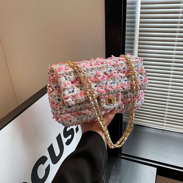

Xiaoxiangfeng coarse flower woolen for women 2024 new fashion chain small square trendy versatile single shoulder crossbody bag, Green