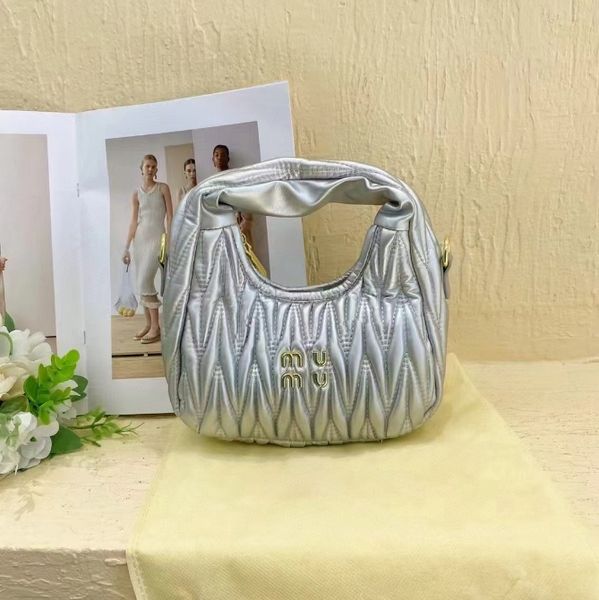 

Womens Designer Cleo Bag Satchel Tote Wander Matelasse Underarm Hobo Luxury Genuine Leather with Shoulder Strap Clutch, Silver
