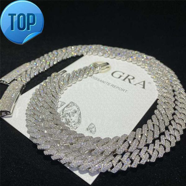 

12mm/10mm VVS1 Moissanite Iced Out Cuban Link Chain in 925 Silver