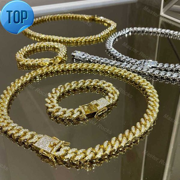 

Men Hip Hop Chain for Rapper Pass Diamond Tester Moissanite Cuban Link Chain 10mm 2 Rows Silver Miami Cuban Link