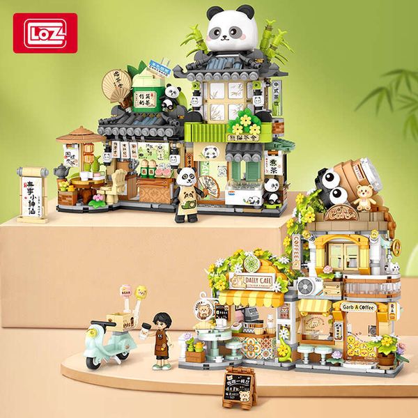 

Panda LOZ Teahouse Little Bear Coffee Shop Folding Street View Building Block Assembg Movable Ornament Model Anime Collection Dh2997019 Dh2997019, Multicolor
