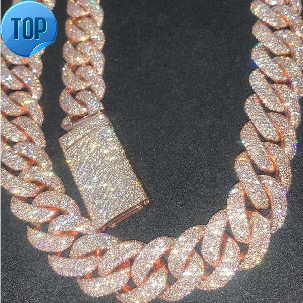 

Custom Made 12mm Cuban Chain Round Honeycomb Setting 925 Silver Vvs Moissanite Hip Hop Cuban Chain Necklace