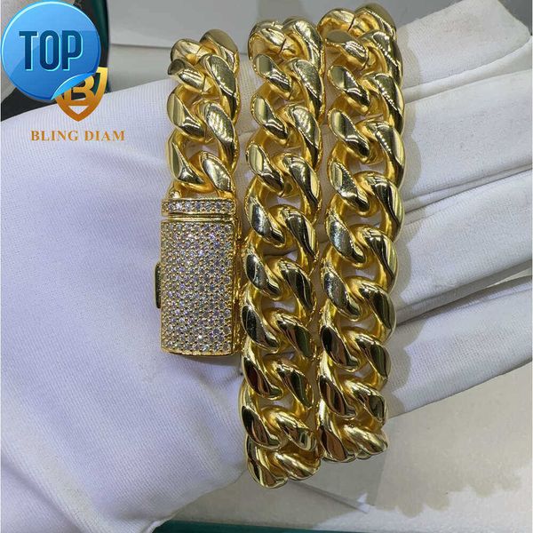 

Fashion Hip Hop Chain 12mm Stainless Cuban Chain with 925 Sterling Silver Moissanite Clasp Miami Chain Necklace
