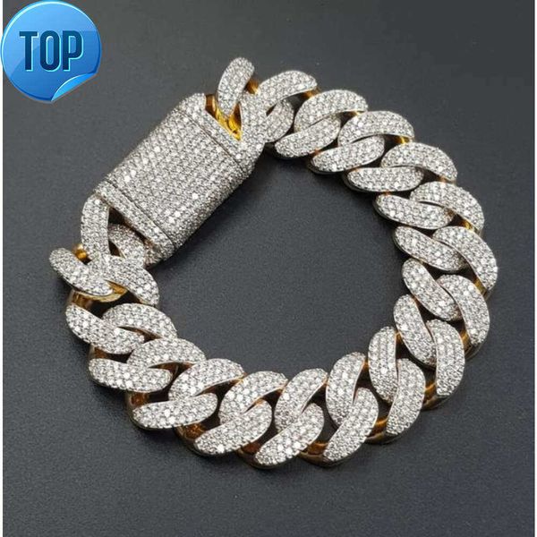 

Miami Cuban Bracelet Soild 14k Gold Heavy Hip Hop Jewelry 18mm Moissanite Diamond Baguette Cuban Link Chain