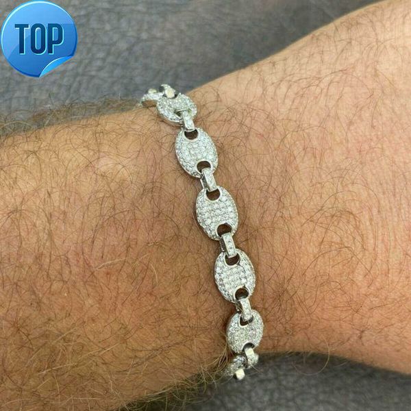 

Wholesale Custom Chunky Link 8mm Puffed Mariner S925 Sterling Silver Mens Moissanite Hip Hop Bracelet