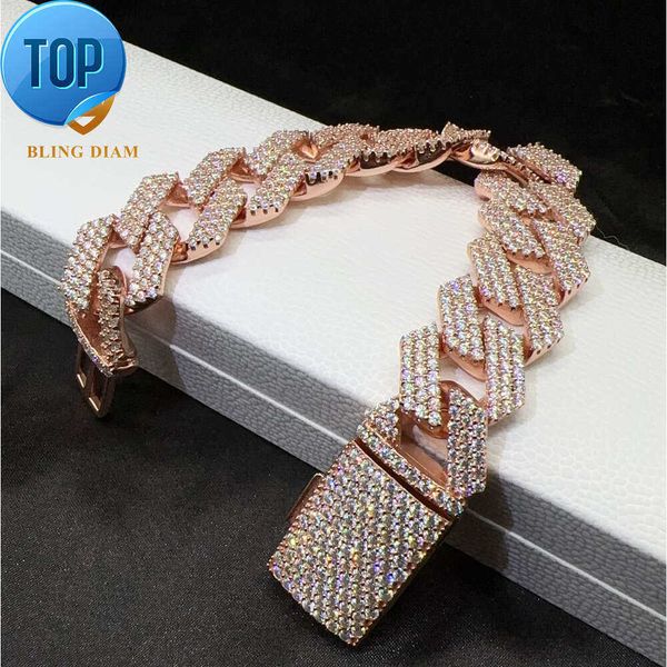 

Fine Jewelry Hip Hop Bracelet 18mm 7 S925 Rose Gold Silver Vvs Moissanite Diamond Iced Out Cuban Bracelet for Rapper