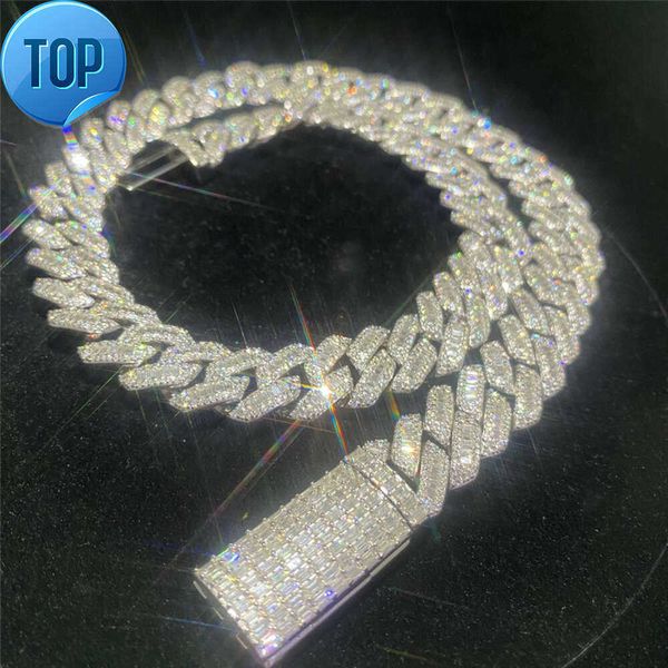 

15mm VVS Moissanite Baguette Miami Cuban Link Chain Bracelet for Men 925 Sterling Silver