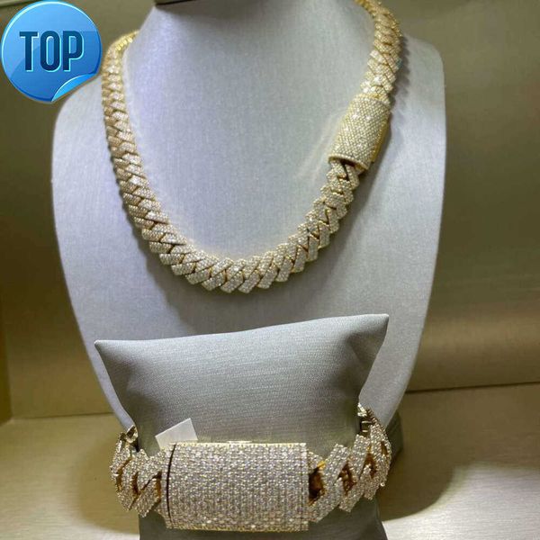 

Luxury Cubanas Custom 12mm-20mm Gold Plated Brass Prong Aaaaa Cz Diamond Iced Out Cuban Link Chain Hip Hop Necklace for Men