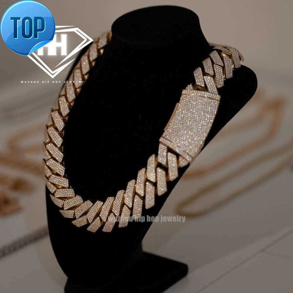 

Custom Crazy Thick 30mm Cuban Link Chain Sterling 925 Silver Tester Pass 4 Rows Excellent Cut Diamond Moissanite Cuban Necklace