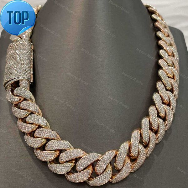 

Hip Hop 20mm Moissanite Cuban Chain Iced Out Diamond 925 Silver 4 Rows Miami Necklace Cuban Link Chain