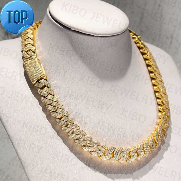 

Popular Iced Out Rapper Hip Hop Moissanite Diamond Chian 14mm 18k Gold Plated 925 Sterling Silver Moissanite Cuban Chain for Men