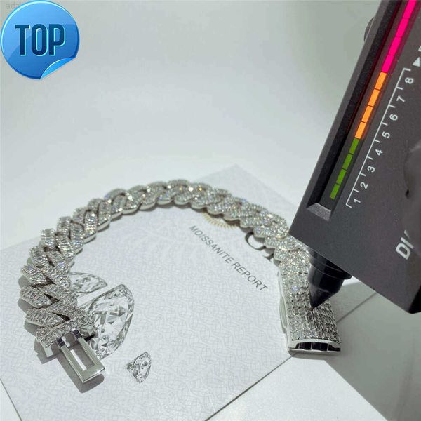 

Wholesale 925 Solid Silver Moissanite Baguette Cuban Link Bracelet Vvs Diamond 15mm Miami Cuban Chain Bracelet Hip Hop Bangles