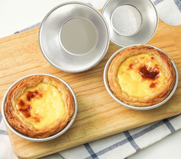 

10Pcs Reusable Aluminum Alloy Egg Tart Mold Baking Accessories Cookie Pudding Mould Mooncake Mold Baking Tools, Silver