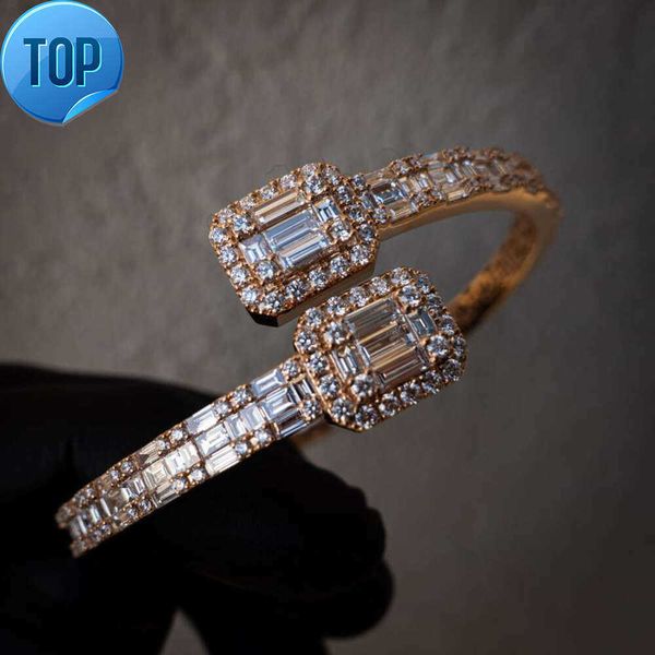 

Luxury Hip Hop 925 Sterling Silver Rose Gold Plated Iced Out Split Vvs Moissanite Bracelet Diamond Baguette Bangle