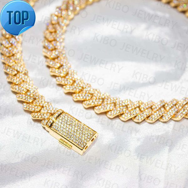 

Hip Hop Jewelry Bling 12mm Vvs Moissanite Diamond Iced Out Necklace Sliver Moissanite Chain Cuban