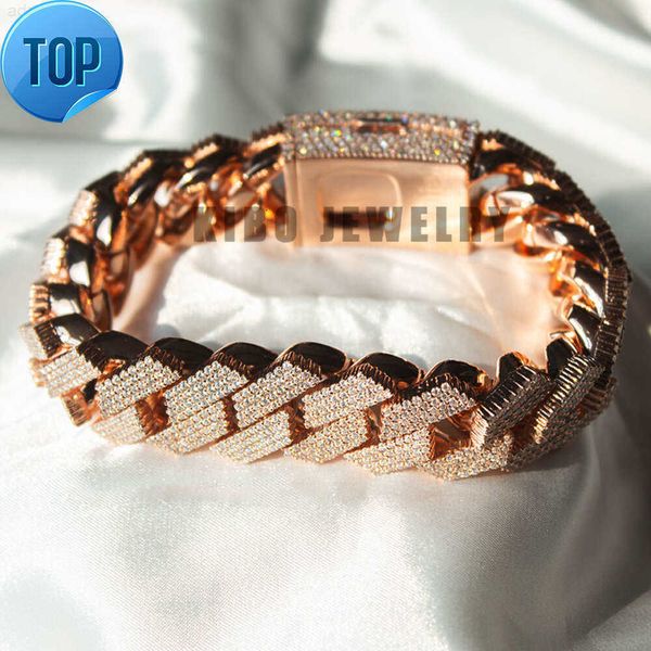 

Custom Heavy Hip Hop Big Size Rapper 925 Silver with Rose Gold Mossanite 18mm Vvs1 Moissanite Iced Out Cuban Link Bracelet