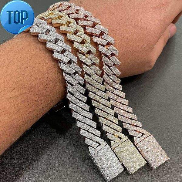 

Hip Hop Jewelry 14mm White Gold Iced Out Cuban Link Moissanite Prong Cuban Chain Bracelet Diamond Cuban Bracelet