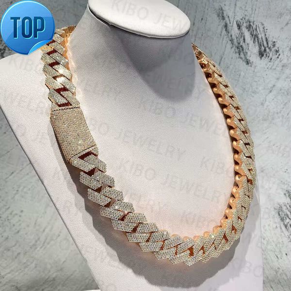 

Hip Hop Chaine Jewelry Vvs 925 Sterling Silver Two Tone Color 20mm Diamond Moissanite Cuban Link Chain
