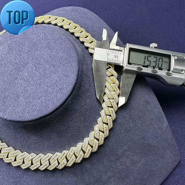 

Fine Jewelry Hip Hop 15mm 925 Sterling Silver Vvs Moissanite Diamond Iced Out Cuban Link Chain Necklace for Men