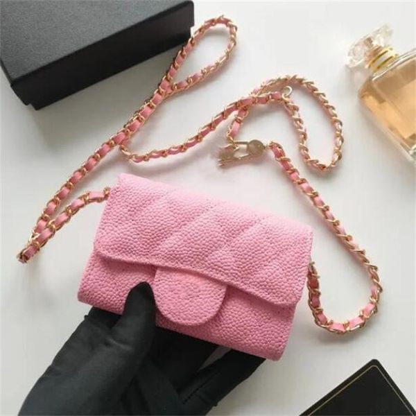 

Fashion Luxury Evening Bags Caviar Crossbody Bags Lady Classic Design Clutch Handbags Coin Purse Womens Shoulder Mini Headphone Bag Gold Chains Leather Handbag, Please select color
