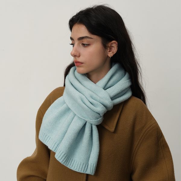 C62366 Korean temperament high-grade wool pure color knitted scarf female imitation cashmere shawl winter warm couple neck scarf