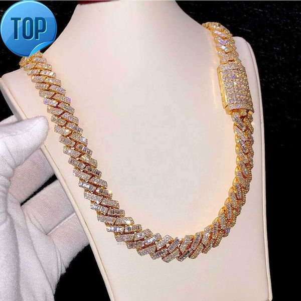 

Bussdown Luxury Mix Cut Hiphop Chain 13mm Gold Plated Gra Certified Baguette Round Iced Out Moissanite Miami Cuban Necklace