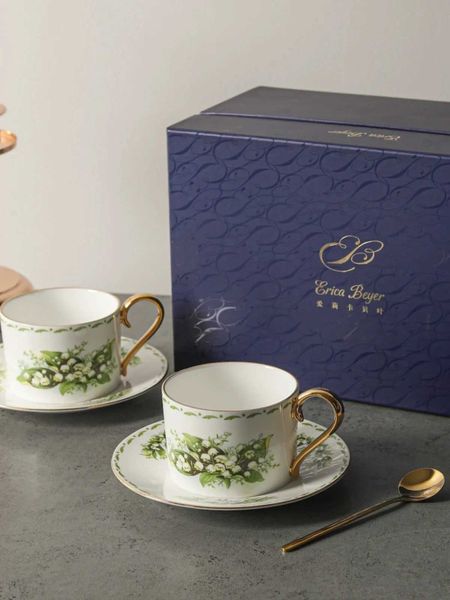 

Lily of The Valley Bone China Gold-plated Light Coffee Set Afternoon Tea Cup and Saucer HouseholternoonC241209, Red