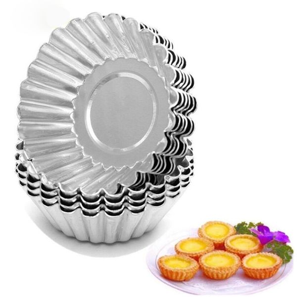 

10Pcs/Set Egg Tart Molds Stainless Steel Cupcake Mold Thickened Reusable Cake Cookie Mold Tin Kitchen Baking Tool Cake Molds, Silver