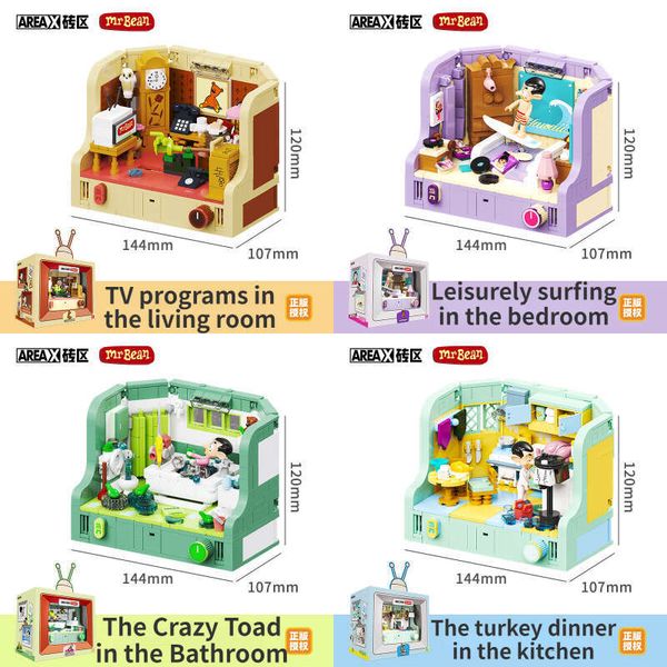 

Brick Spot AREAX Area Mr. Bean Room Building Blocks Trendy Play Puzzle Assembly Mobile Ornament Model Anime Collection Dh2997019, Pink