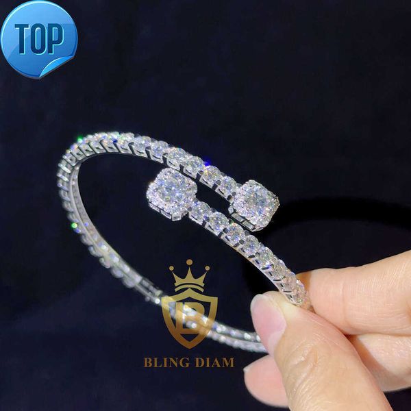 

Rapper Jewelry Custom 4mm Cuban Bracelet Bangle Moissanite Diamond Fashion Design Iced Cuban Link Tennis Bracelet Open