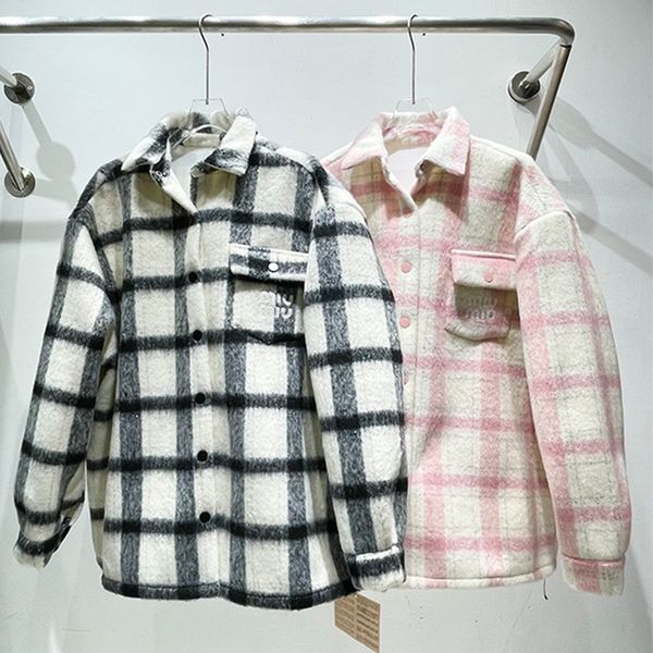 

Designer Womens Wool Coat Womens Outerwear Oversize Mens Unisex Striped shirt buttons keep warm and loose, Black