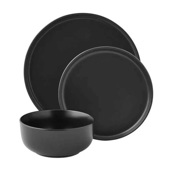 Matte Black Stoneware Dinnerware Set Chic Minimalist Design 12-Piece Set Microwave Dishwasher Safe Perfect Special OcnsXJ241209