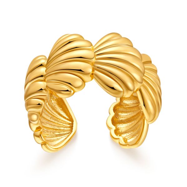

Stacked European and American exaggerated personalized hand jewelry, open ring with shell design, bow irregular, wide retro ring