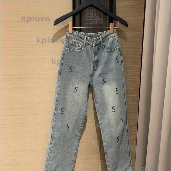 

Womans Designer Jeans Embroidery Long Wide Pants Fashion Straight Denim Pants Female Jean Loose Cargo Pants Women Jeans, Blue
