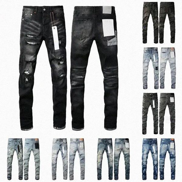 Designer Purple Jeans Brand Denim Mens Ripped Motorcycle Trousers Designers Denims Fashion Slim Fit Jeans Men Man Black High-end Quality Rock Hip Hop Pants Y2K