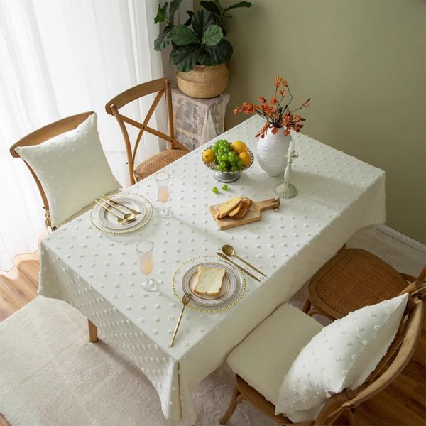 

W82 Small fresh cream style Nordic literary cotton and linen coffee table tablecloth