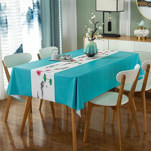 

W371Waterproof and oil-proof tablecloth, wash-free and scalding-resistant, Nordic solid color, rectangular