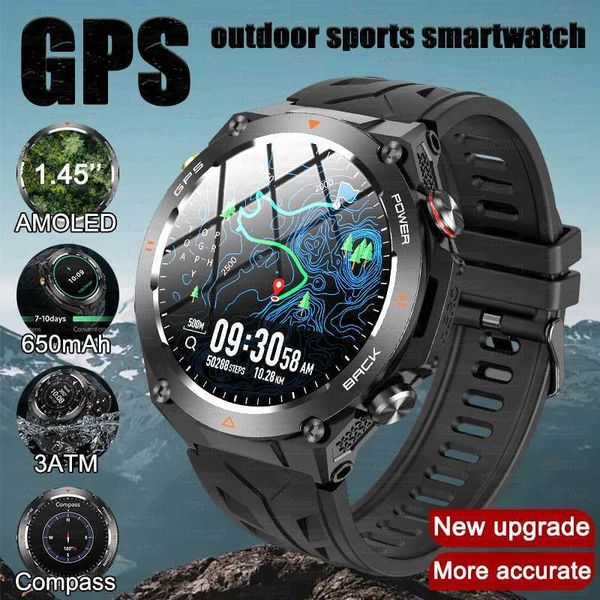 New Outdoor Military GPS Smart Watch for Men AMOLED Screen Heart Rate BT Call IP68 Waterproof Smart Watch 650mAh Battery T241213