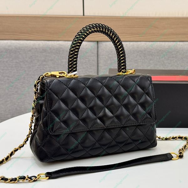 

Top grade cowhide flip with handle designer quilted wallet women's retro metal hardware chain diagonal shoulder bag woven handbag, Beige