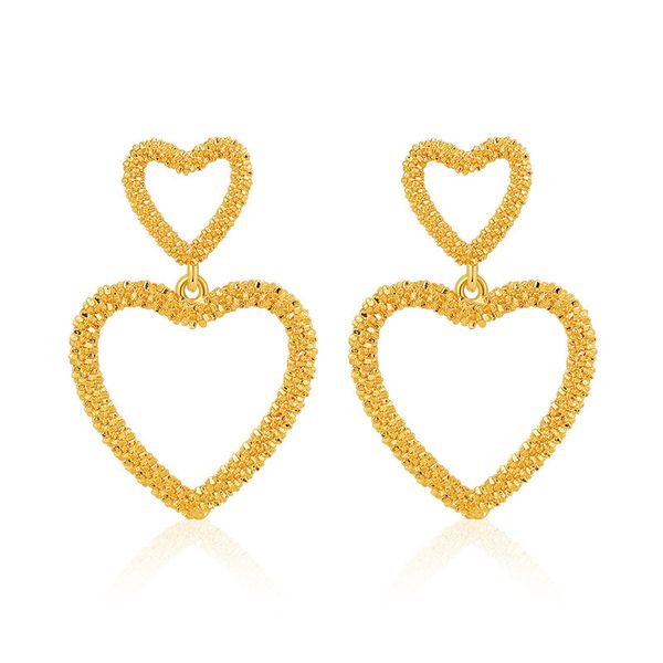 

Copper plated 18K real gold overlapping design double-layer heart-shaped earrings with European and American romantic modern style