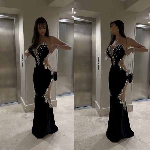 Luxury Back Prom Dresses 2025 Strapless Crystal Beads Cut Out Mermaid Birthday Party Gowns Evening Formal Dress Sexy Robe De Soriee