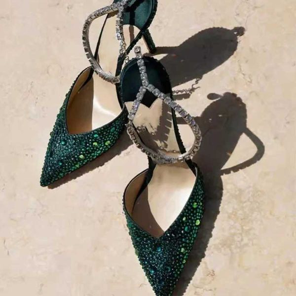 Dress Shoes Green Rhinestones High Quality Design Women Shoes Fashion Show Sexy Pointed Toe Stiletto Ladies Feast Shoes Heels For Women T241214