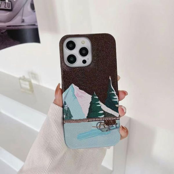 Luxury Leather Designer Phone Case for Apple iPhone 16 Pro Max 15 Promax 14 13 12 11 XS XR 8 7 Plus Camera Lens Bump Hardwares Back Cover Funda Coque Brown Big Flower Sleigh