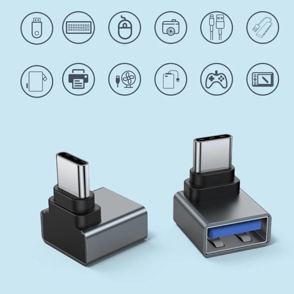 Type-C Male to USB 3.0 Female Adapter - 90 Degree Right Angle for Easy Access Device Expansion