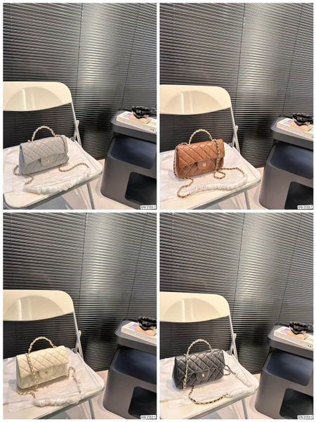 

New texture women's dia grid chain hand shank shoulder high-end fashion cattlehide handbag crossbody bag 20CM, Multi-color