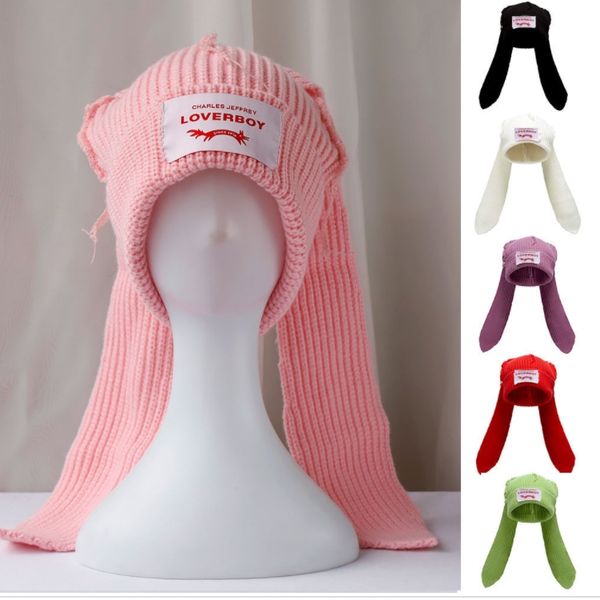 

2024 Loverboy Cat Ear Knitted Hat Warm Pig Ear Woolen Hat Cute Fashion Beanies Cap Niche Hip-hop Personality Cold Hat, C8