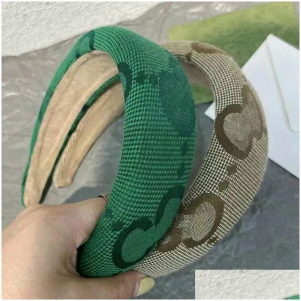 

Headbands Vintage Double Letter Printing For Women Widebrimmed Thicken Spring Hairbands Headwrap Cloth Fabric Headwear, Beige
