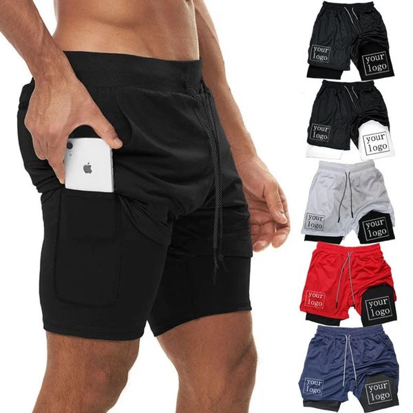 mens running shorts DIY custom sports shorts mens double-layer fast drying shorts 2-in-1 jogging gym shorts 241216